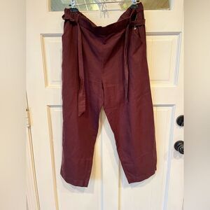 New Eileen Fisher Maroon Win Capri Belted Pants
